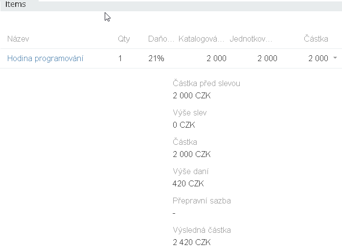 Položky ponuky v AutoCRM