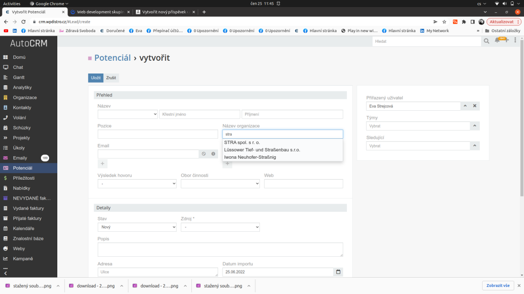 Filtrovanie firiem podľa názvu v CRM systéme